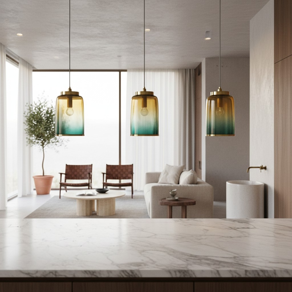 Helvo Green and Gold Pendant Light - Stylish Glass Lamp for Interiors K1204