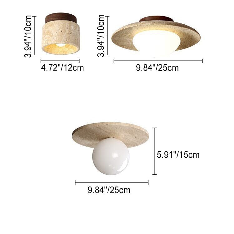 Japanese Minimalist Round Yellow Travertine Shade 1-Light Semi-Flush Mount Ceiling Light K844