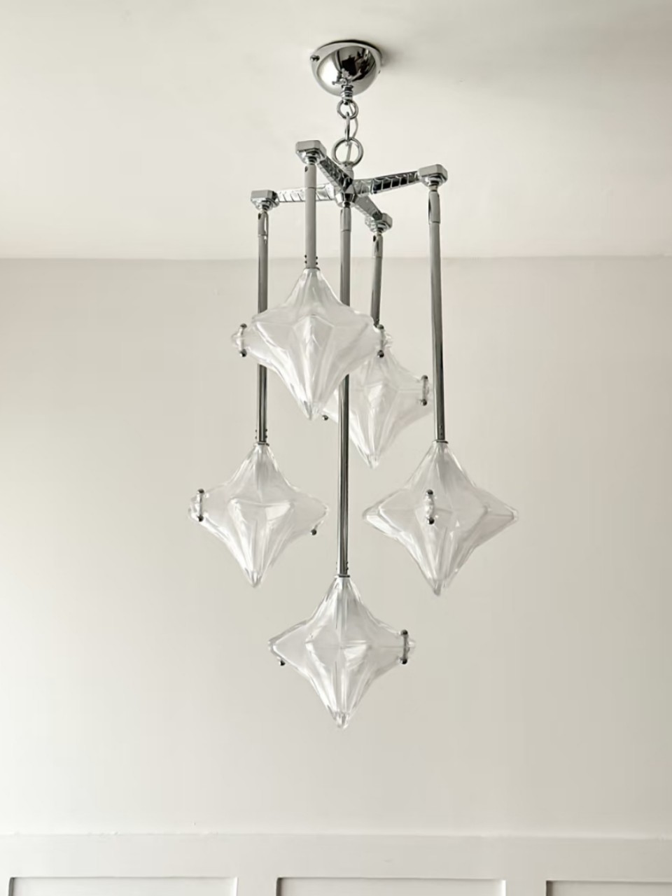 Art Deco Astris Star Chandelier - Frosted Glass Deco Fixture for Dining Room K1564