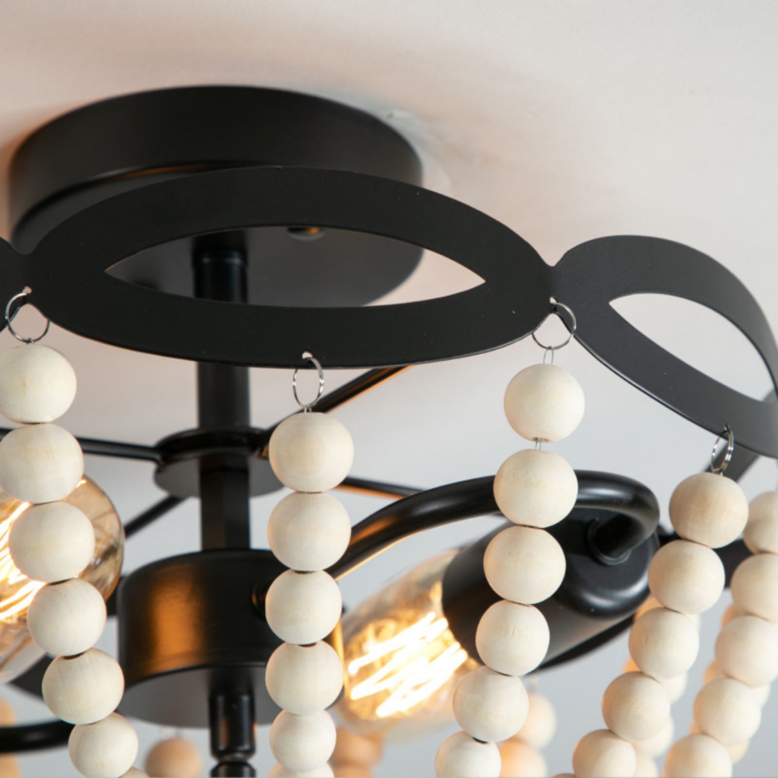 Retro Rustic Metal Wooden Beads Ceiling Lamp K110