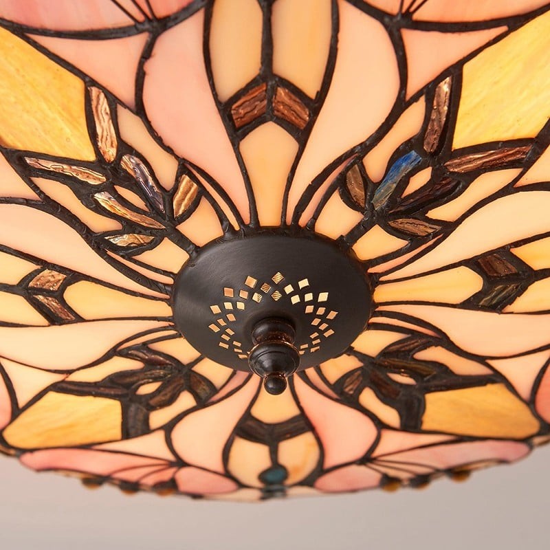 TF Ashton Tiffany Dragonfly Motif Tiffany Glass Flush Surface Mount - Transitional Style for Bedrooms and Lounge Spaces K2029