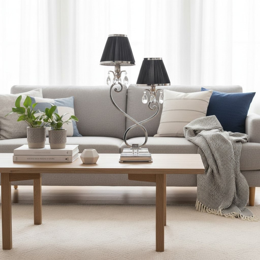 Talonis Double Table Lamp - Dual Shades and Metal Base for Living Room K1909