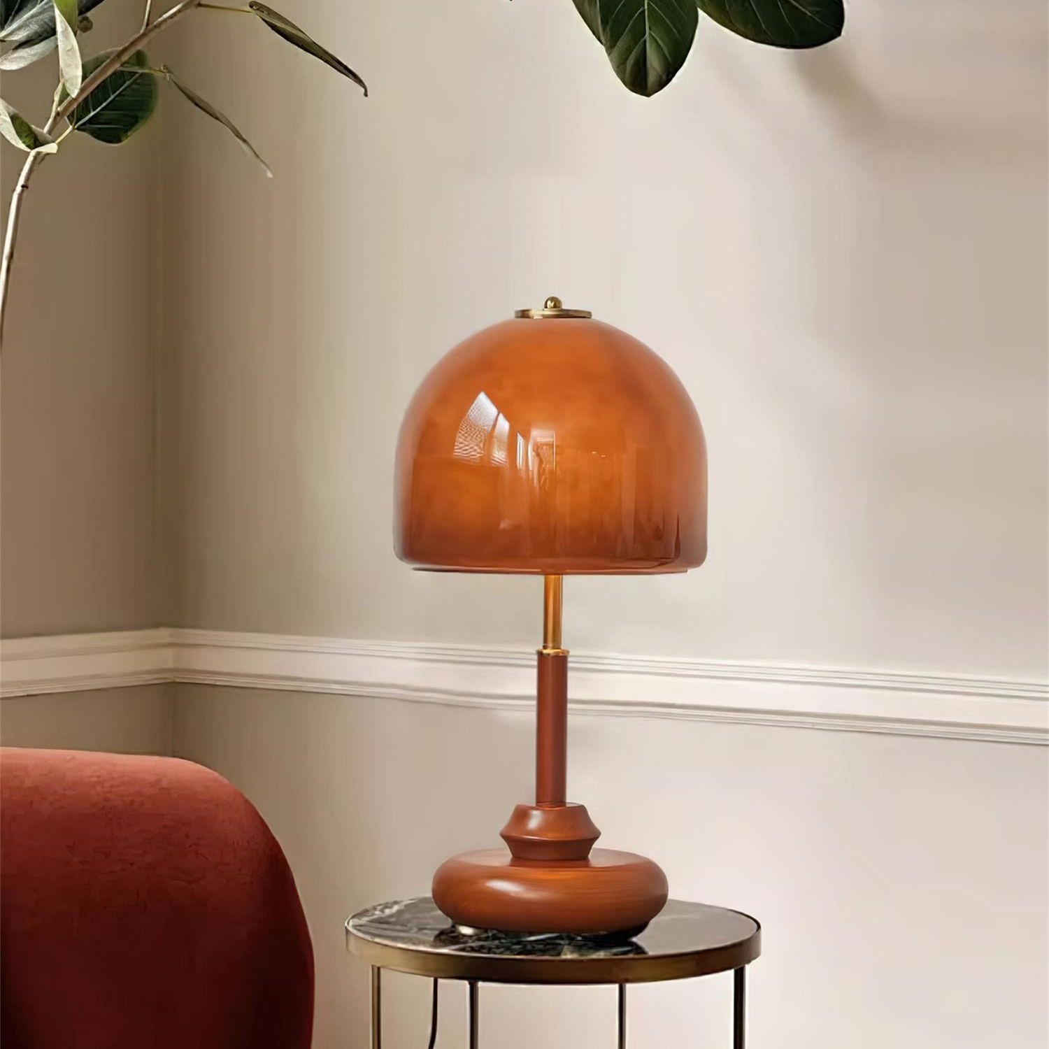 Vintage Brwon Dome Glass Bedside Table Lamp K189