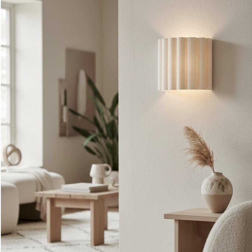Velura Linen Fold Wall Sconce - Fabric Soft Pleated Design Ambient Lighting for Bedroom or Hallway K1761