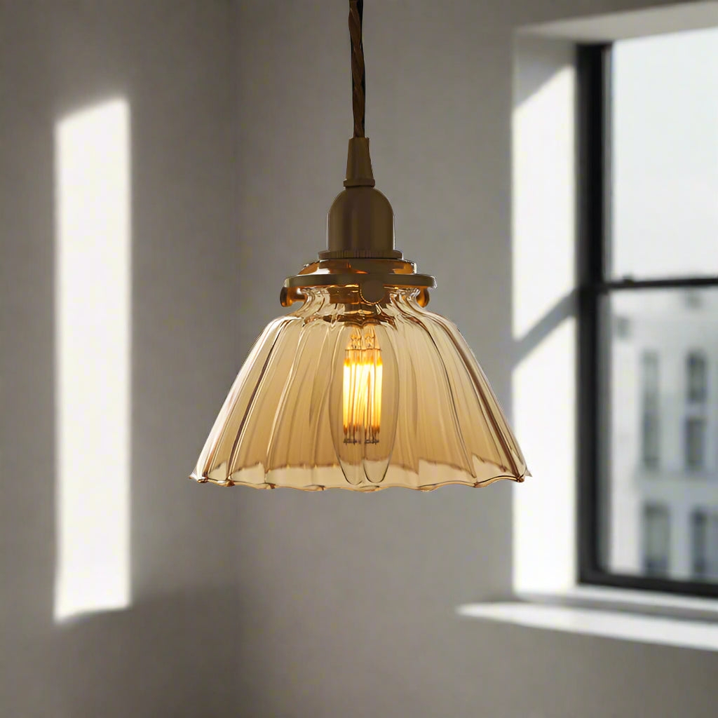 Jasmine Vintage Brass Glass Pendant Light D950
