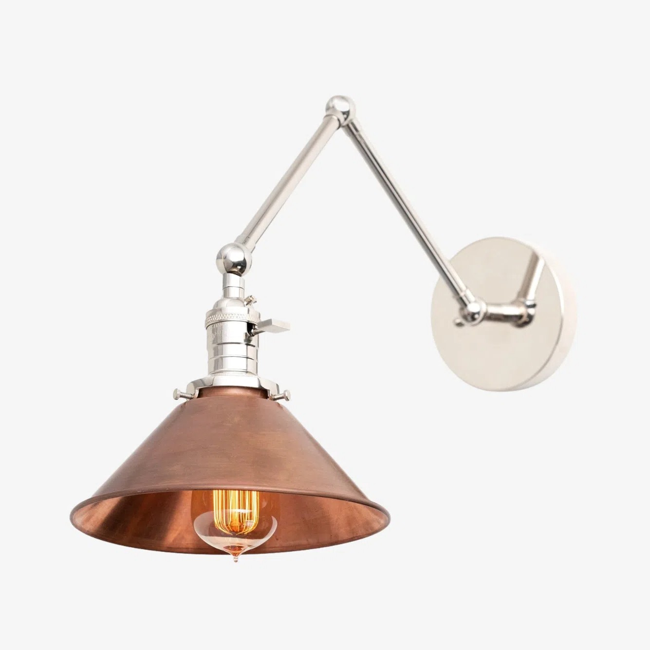 Conique Metal Industrial Wall Sconce with Adjustable Arm - Vintage Copper Cone Shade for Task Lighting K1547