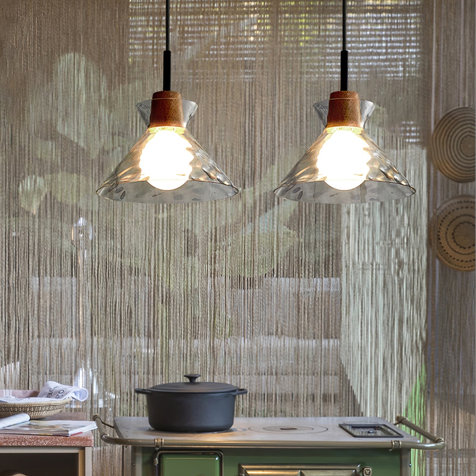 Wavy Glass Pendant Light - Ripple Glass Pendant Light for Dining Room K610