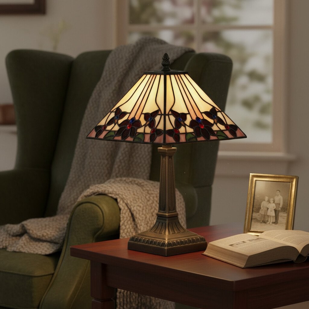 TF Camillo Dragonfly Stained Glass Table Lamp - Art Nouveau Tiffany Style with Scalloped Edge for Living Room K1929