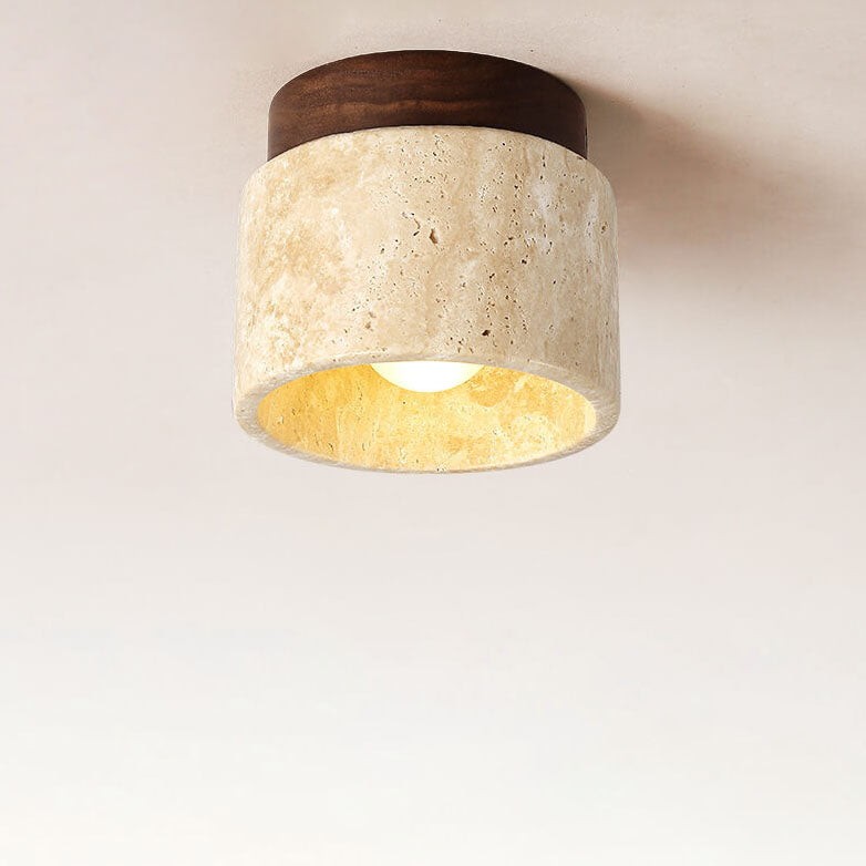 Japanese Minimalist Round Yellow Travertine Shade 1-Light Semi-Flush Mount Ceiling Light K844