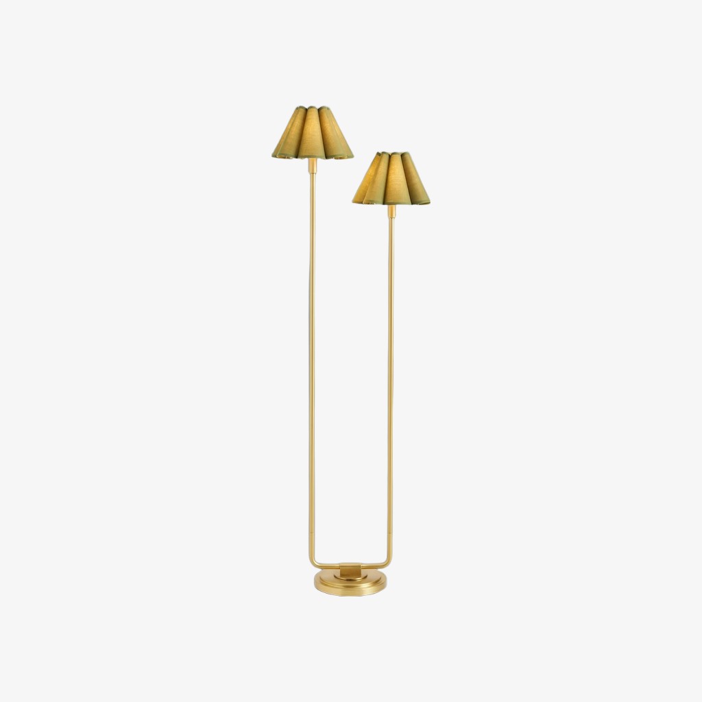Duova Minimalist 2‑Light Floor Lamp - Modern Pleated Fabric Metal Light for Bedroom or Living Room K1666