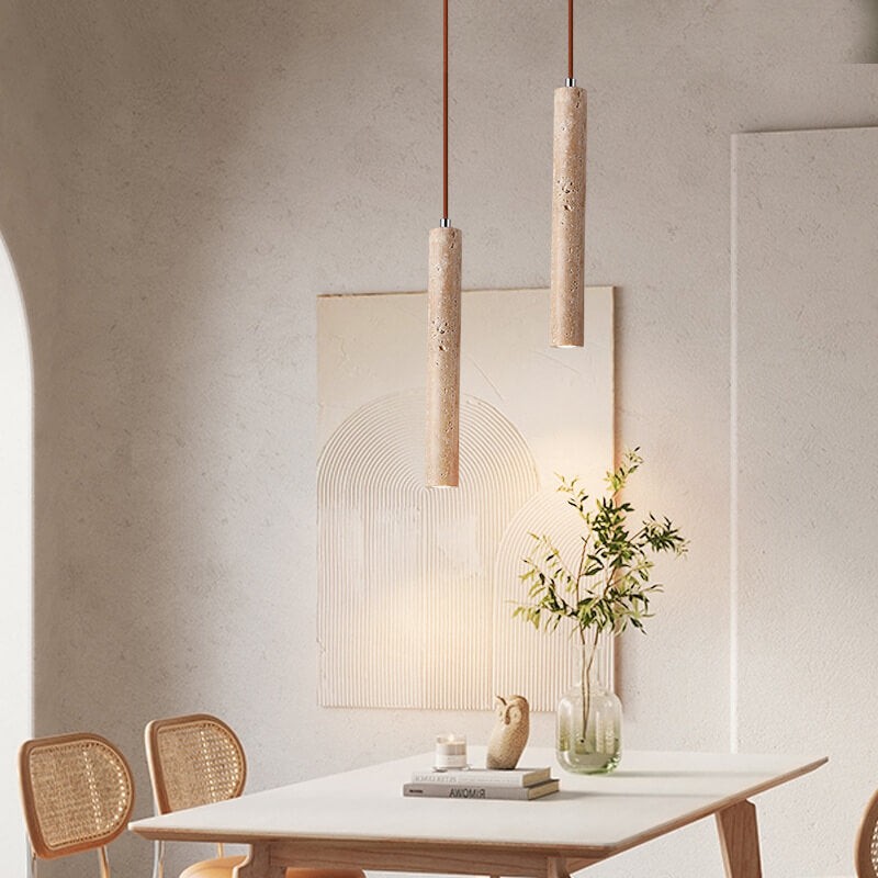 Japanese Wabi Sabi Yellow Travertine Cylinder 1-Light Pendant Light K846