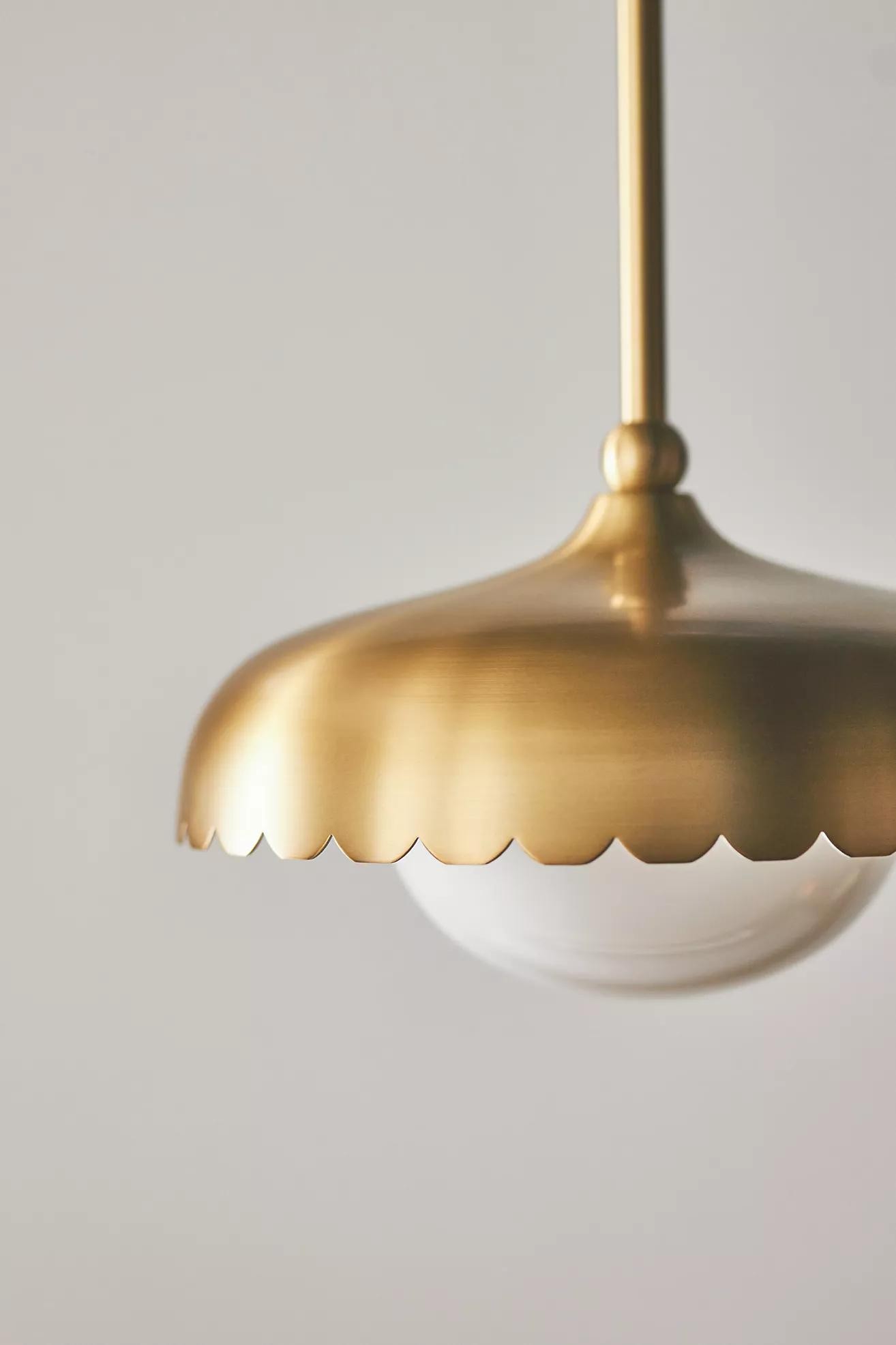 Rayla Scallop Pendant Light – Brass Finish Retro Ceiling Lamp for Dining & Kitchen K1261