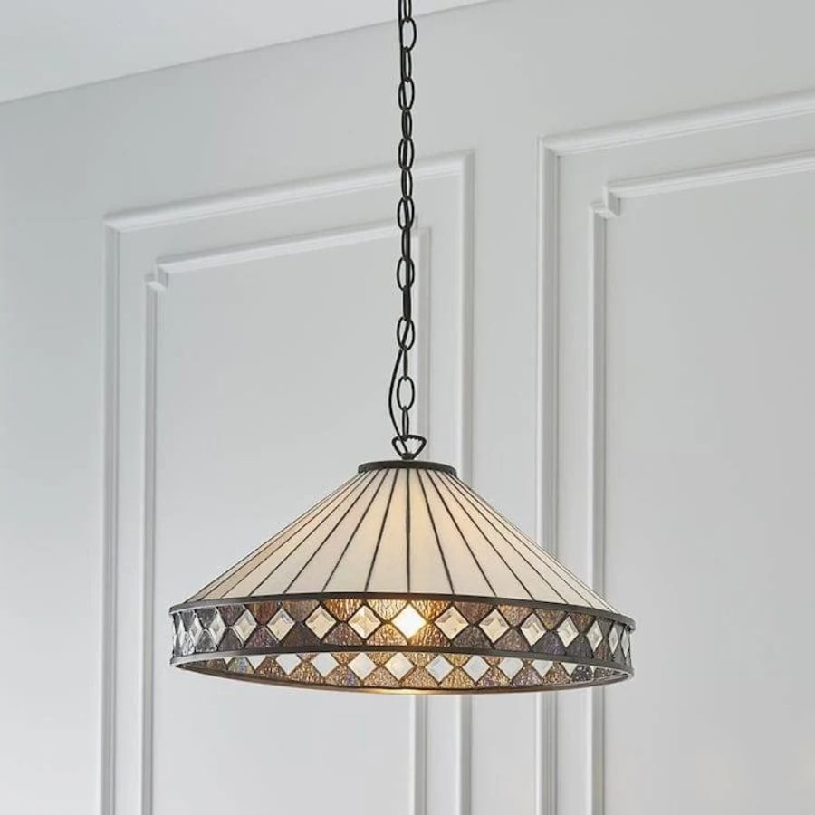 TF Fargo Pendant Light - Tiffany Style Lighting with an Art Deco Shade and Adjustable Chain K1938