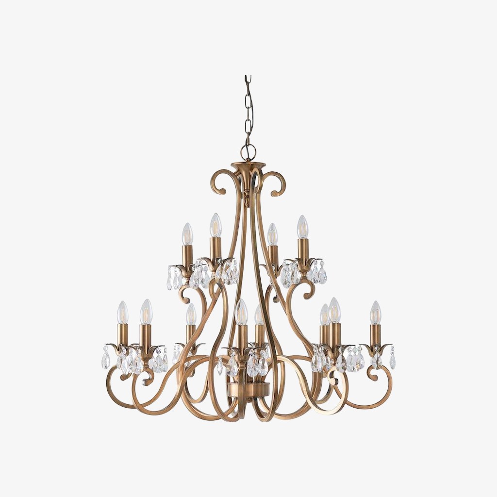 Talonis Crystal Chandelier - Traditional Candle-Style Brass and Nickel for Living Room and Dining Room K1930