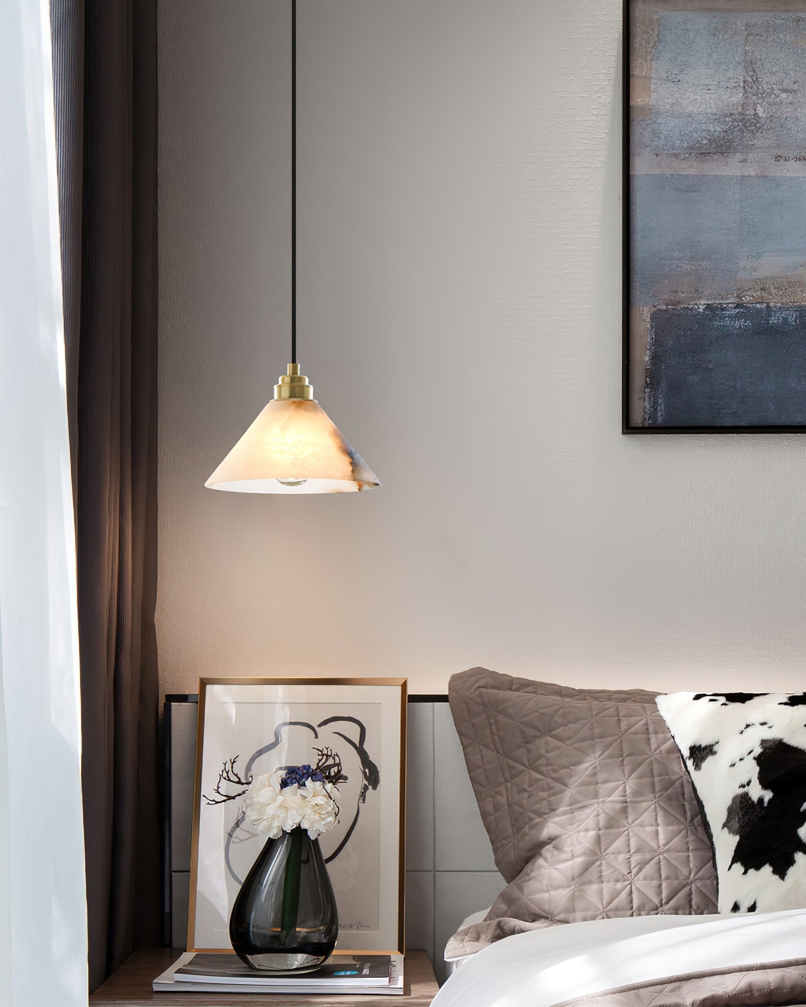 Conical Brass Alabaster Pendant Lamp D425