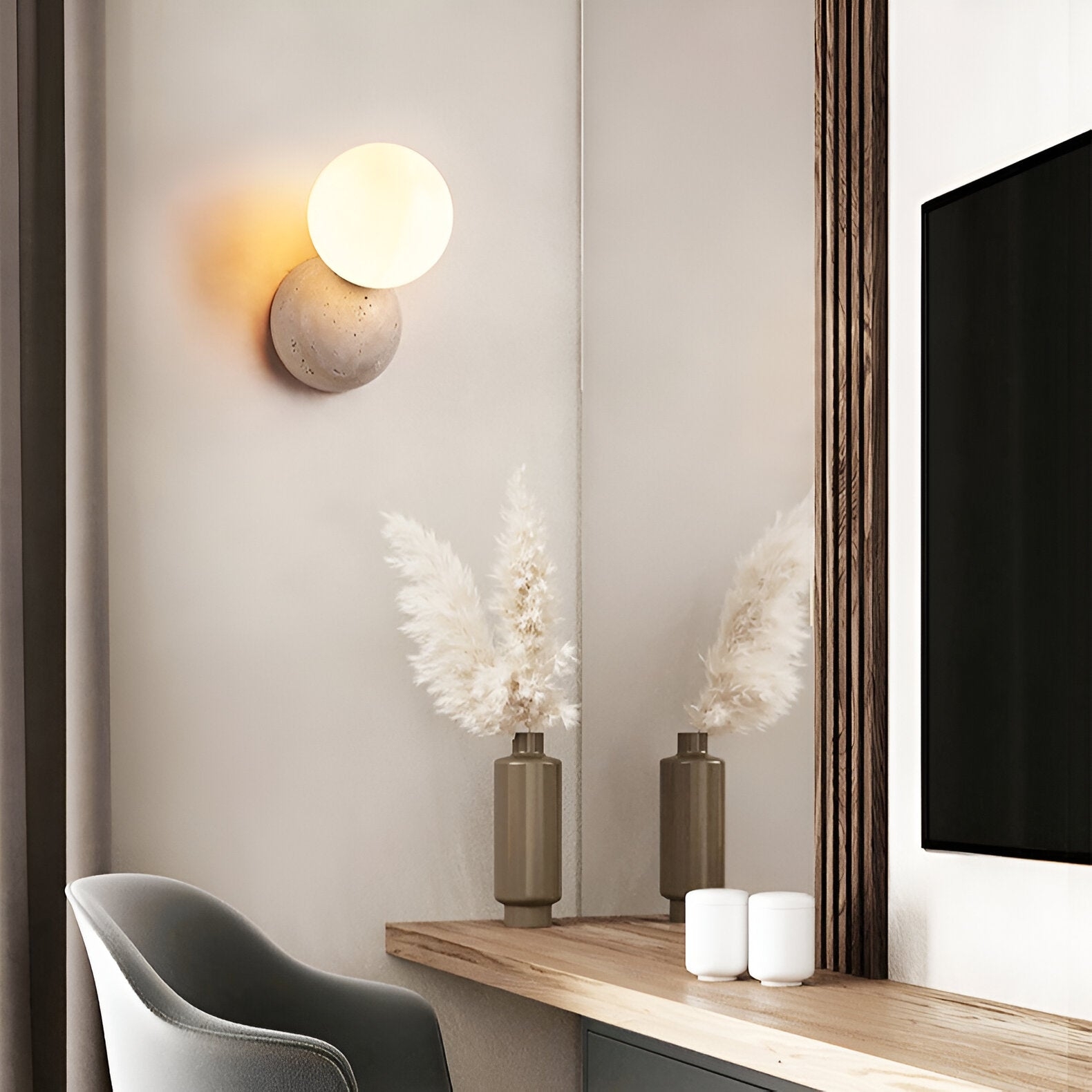 Travertine Round Glass Wall Fixture D939