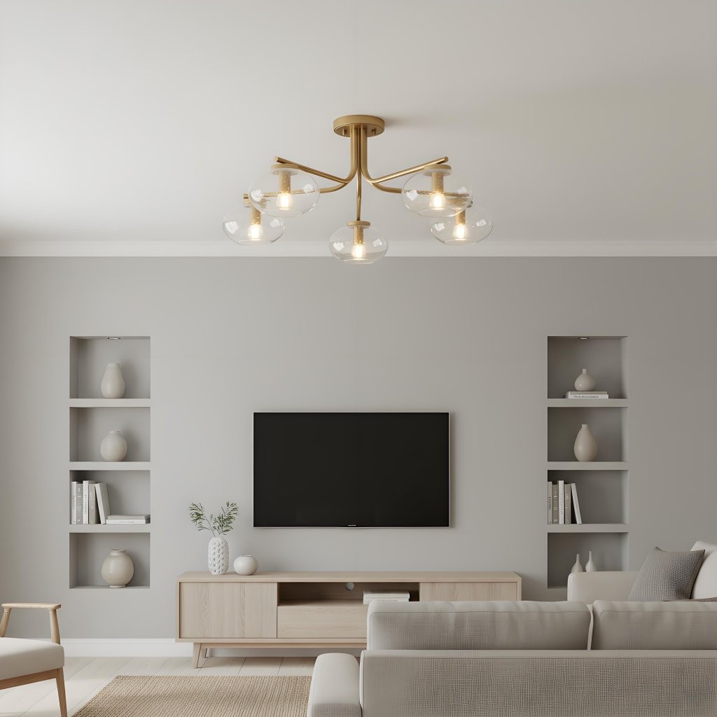 Bublaris Bubble-Glass Semi-Flush Ceiling Light - Curved Brass Arms for Living Room K1927