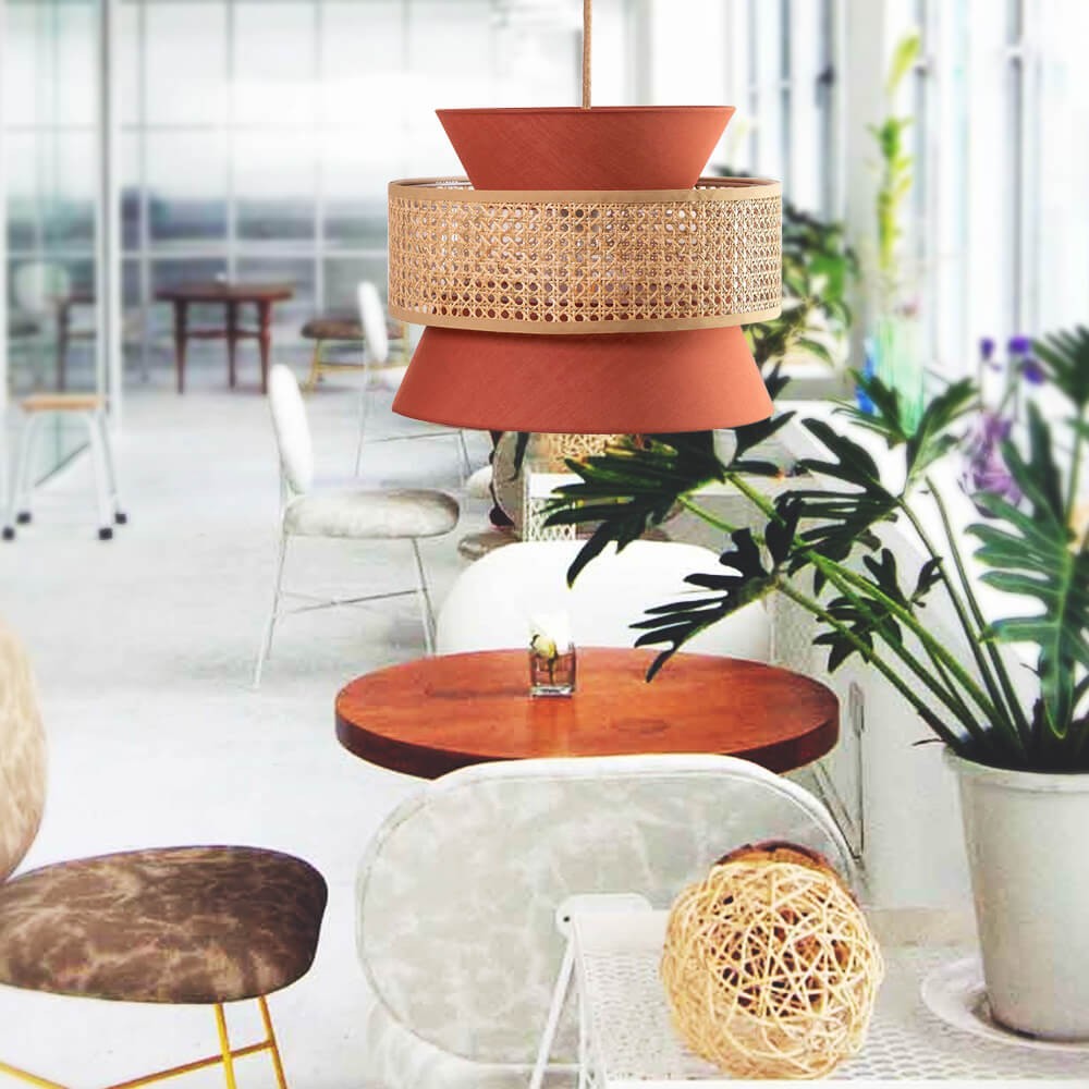 Retro Rattan Wood Woven Pendant Lamp