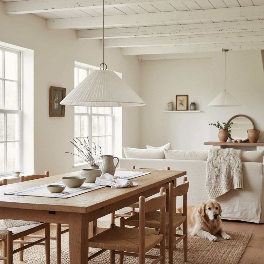 Blossine Oversized Linen Texture Pendant Light - Boho Style Hanging Lamp for Dining Room K1571