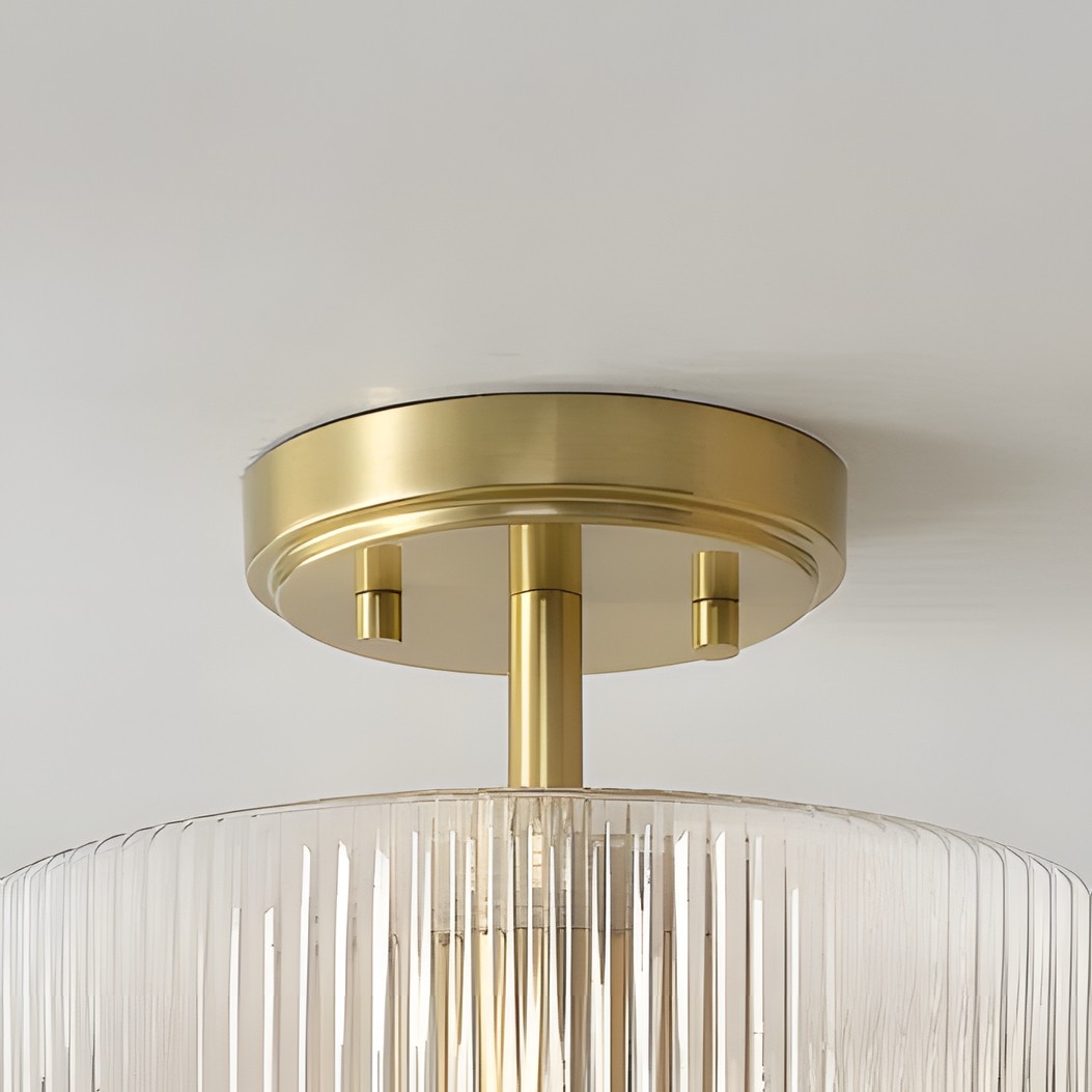 Rivora Ribbed Glass Ceiling Light - Modern Semi Flush Mount Lamp for Bedroom and Hallway K2237