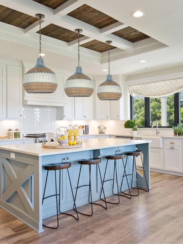 Handwoven Blue Rattan Pendant Light K1207