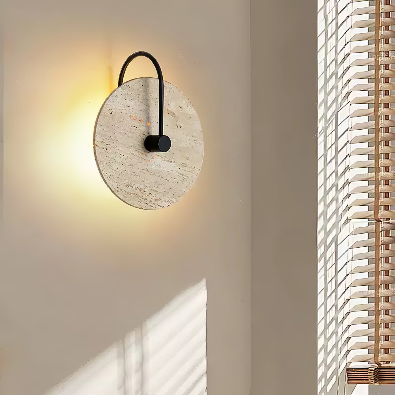Simple Clock-Shaped Travertine Wall Lamp K652