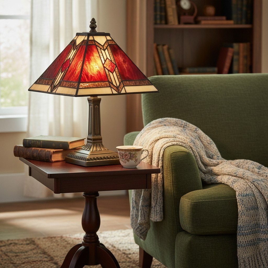 TiffStar Stained Glass Table Lamp - Vintage Style Stained Glass Suitable for Bedrooms and Living Rooms K2013