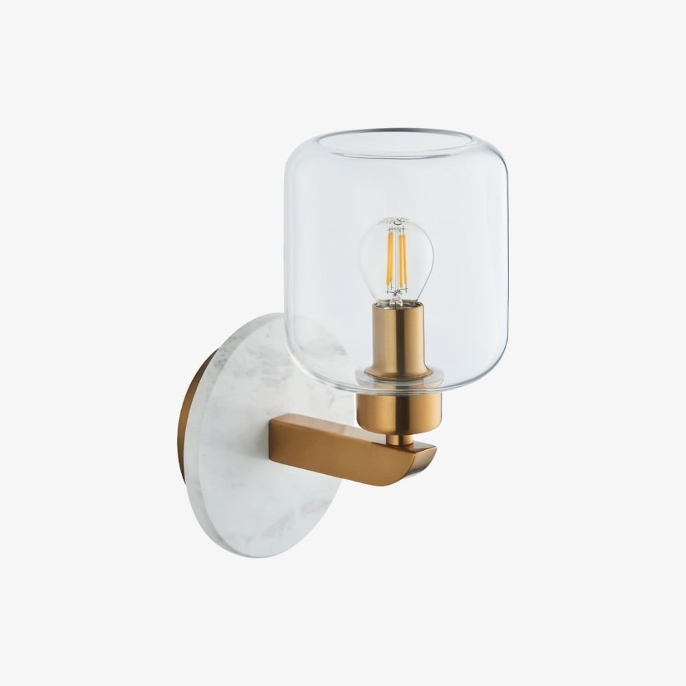 Korlisse Modern Marble Wall Light - Vintage Brass & Clear Glass Accent for Living Room and Hallway K1918