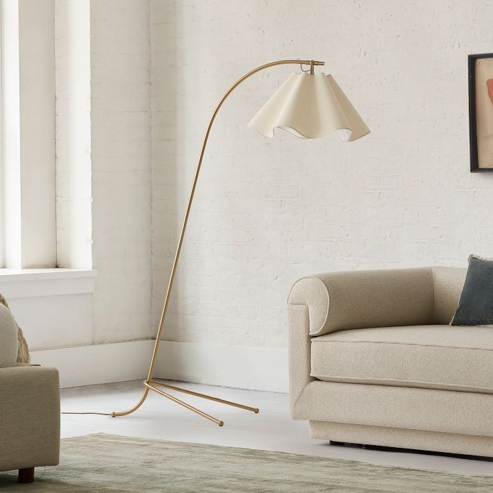 Oslan Sculptural Linen Shade Floor Lamp - Curved Metal Frame Floor Light for Living Room K1147
