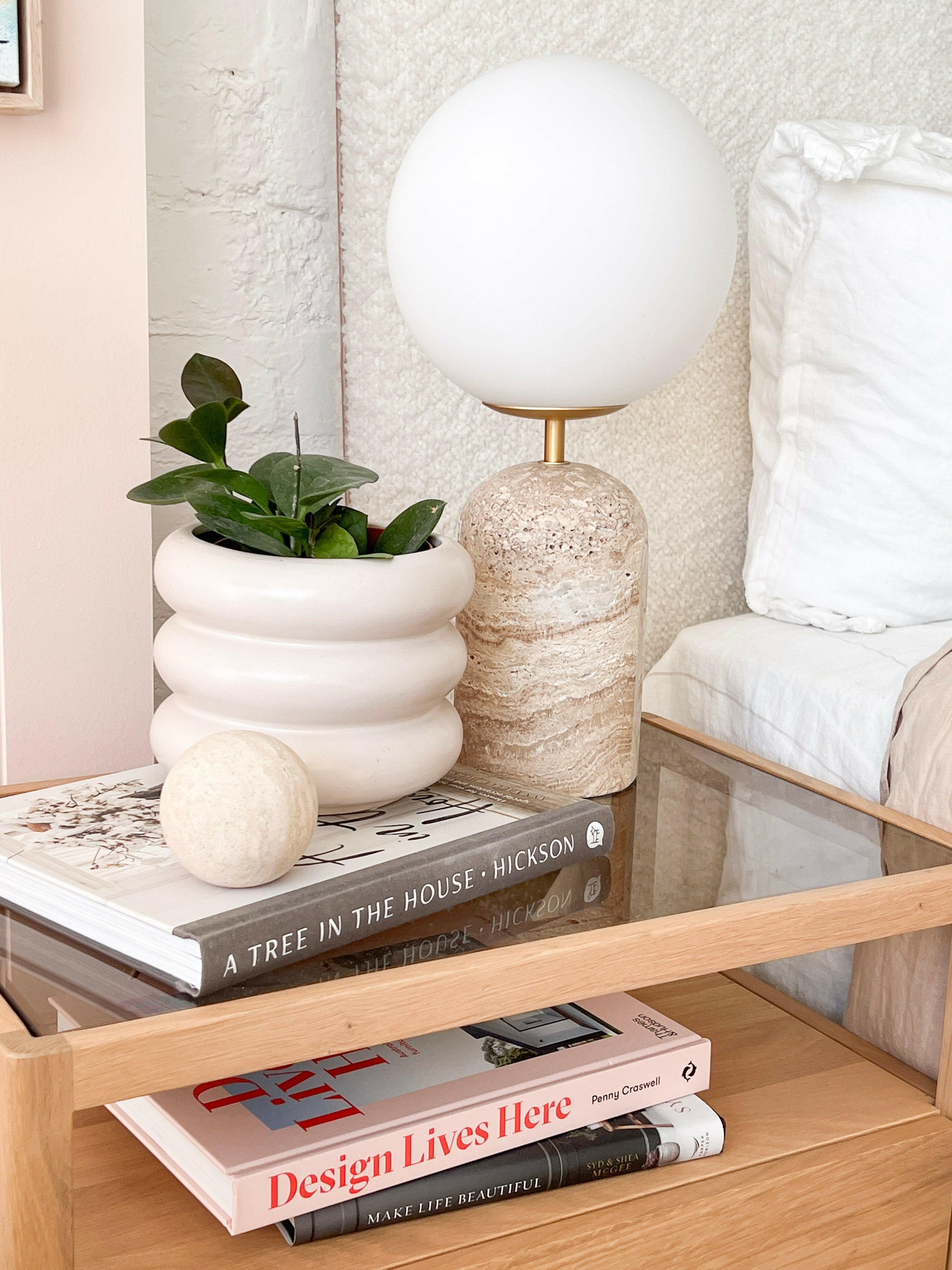 Modern Minimalist Travertine Base Glass Orb Table Lamp K876