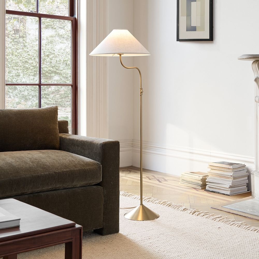Fibura Elegant Floor Lamp Linen Shade Champagne Bronze – Add Warmth K1330
