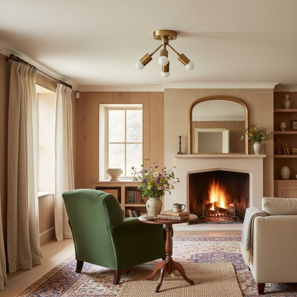 Mobilux Line Modern Brass Flush Mount - Minimalist Gold Ceiling Light for Bedroom K1454