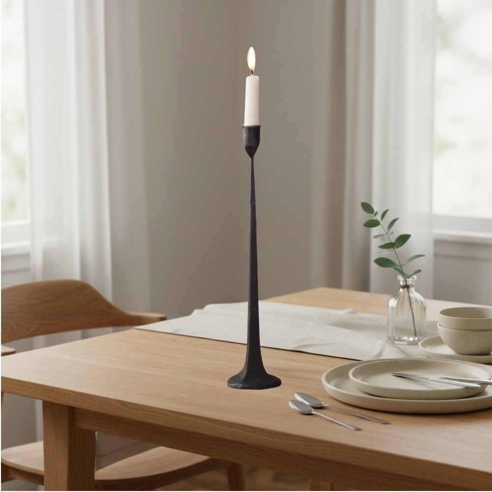 Tegna Elegant Tall Cast Iron Candle Holder - Modern Decorative Accent for Interior Styling K2364