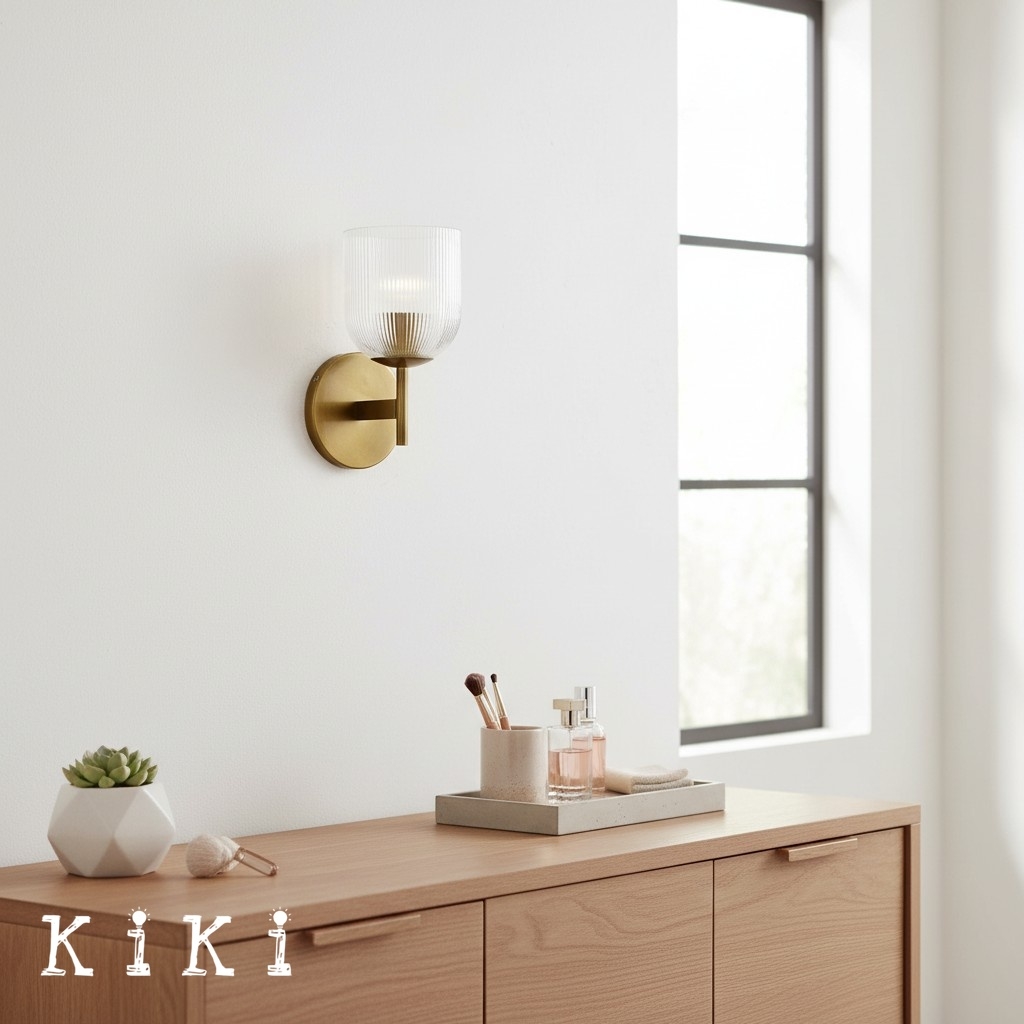 Bravira Ribbed Glass Wall Sconce - Wall Light for Living Room and Hallway K1326