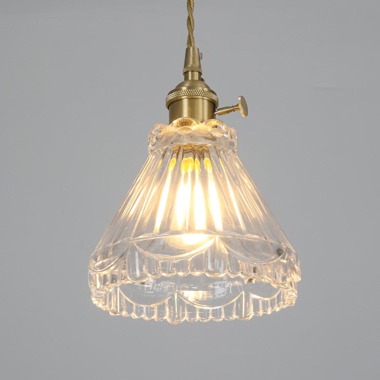 Traditional Japanese Brass Walnut Glass Ceramic Cylinder Conic Flower Bowl 1-Light Pendant Light For Dining Room K1280