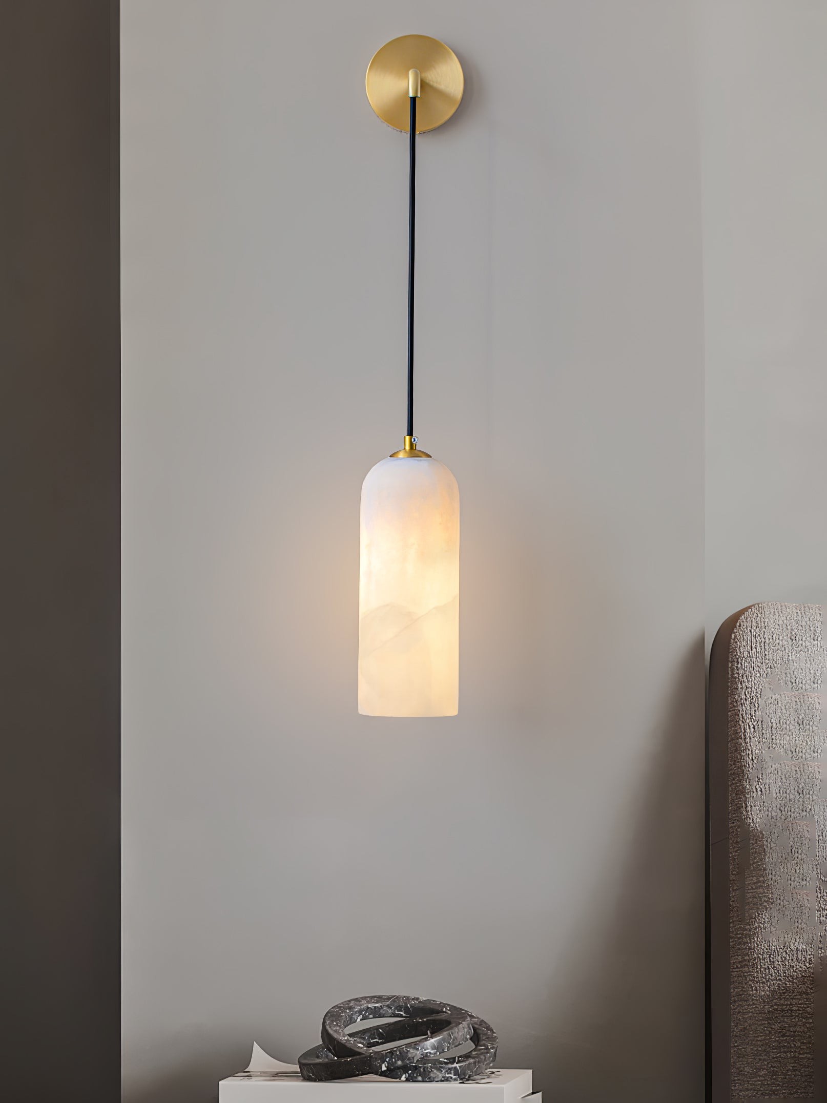 Modern Minimalist Copper Natural Marble Adjustable Wire Wall Lamp K527