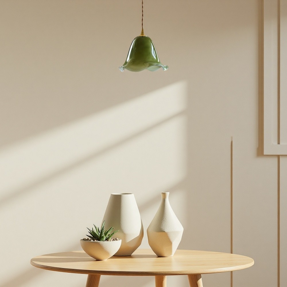 Vintage Green Glass Pendant Light K892