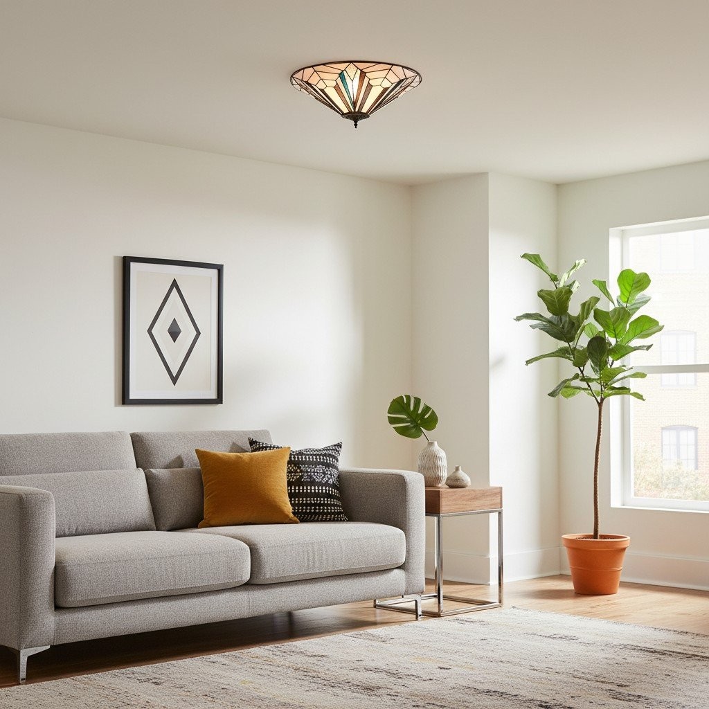 TF Astoria Modern Deco Flush Mount Ceiling Light with Textured Glass - Elegant Home Lighting Fixture K2017