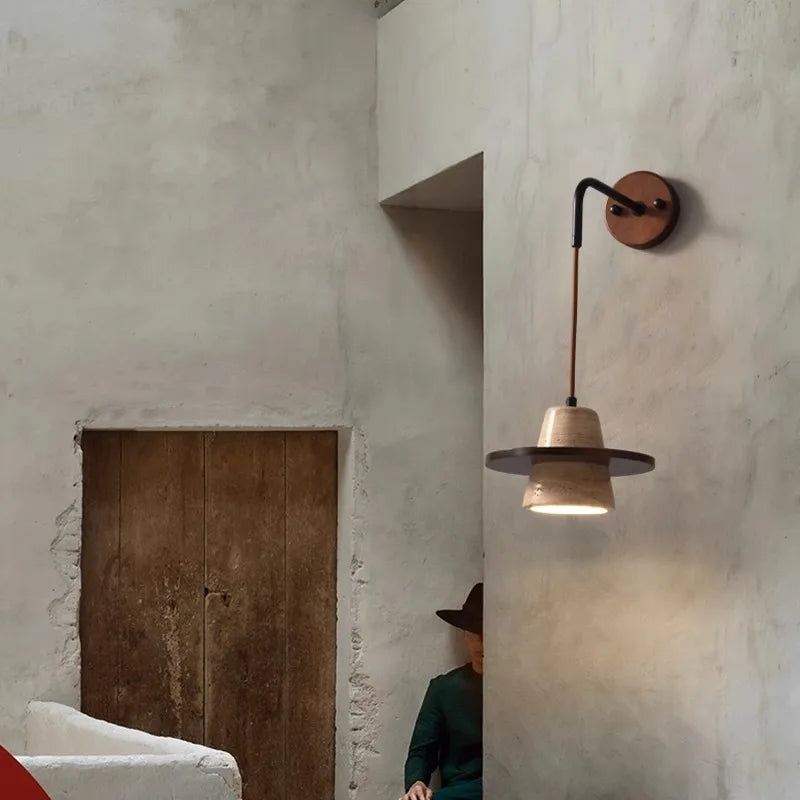 Travertine Medieval Wood Stone Pendant Light D923