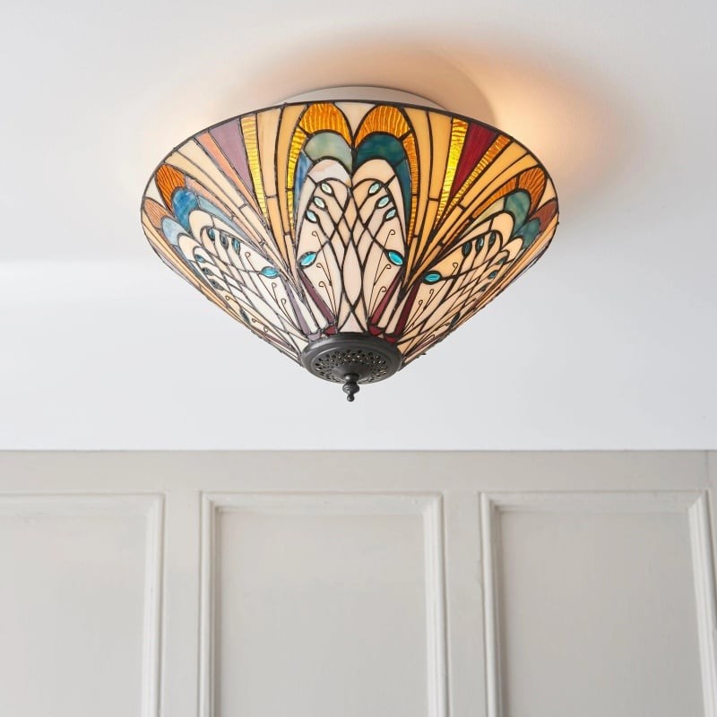 TF Hector Ceiling Light - Handcrafted Stained Glass Design Semi‑Flush or Pendant Fixture for Home K1990