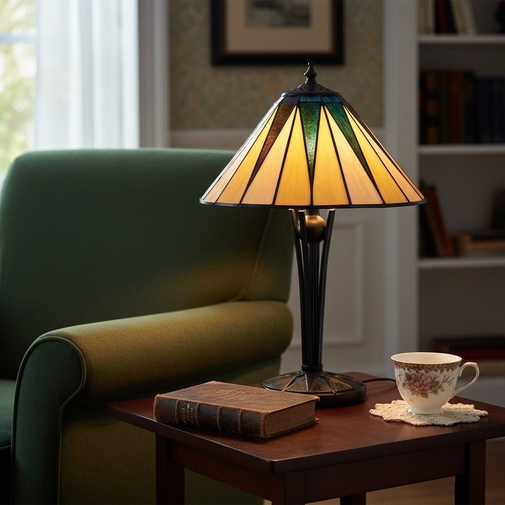 TF Dark Star Tiffany Style Geometric Shade Table Lamp for Bedroom and Accent Lighting K1943