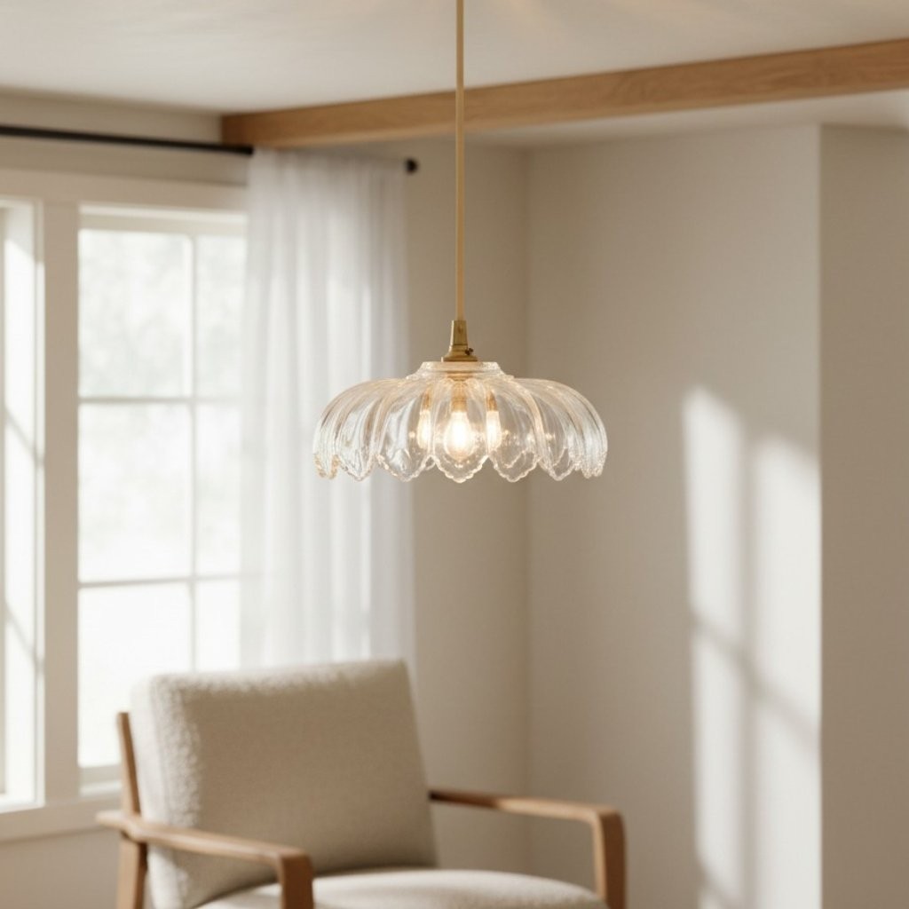 Floriaxis Floral Glass Pendant Light - Floral Glass Shade with Braided Cable for Kitchen K1928