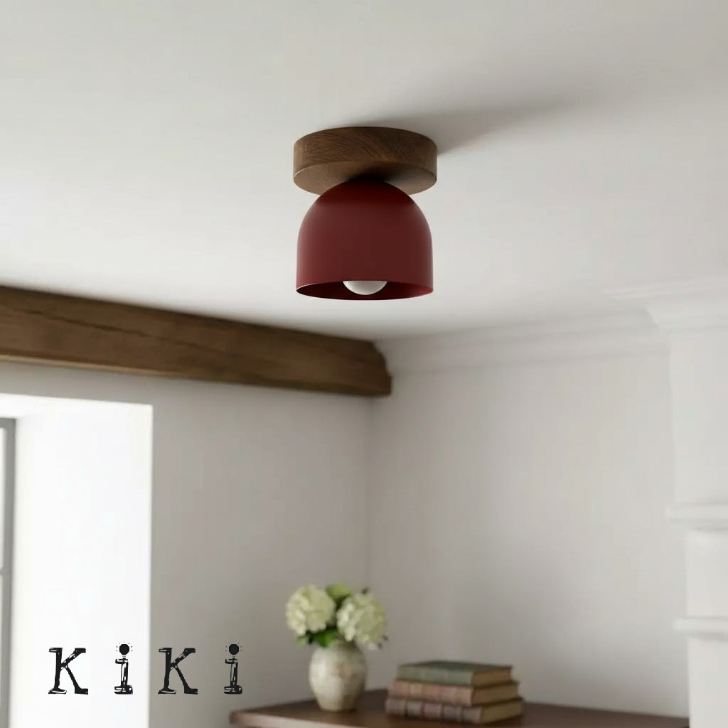 Metio Dome Flush Mount Ceiling Light - Oak Finish with Metal Shade K1421