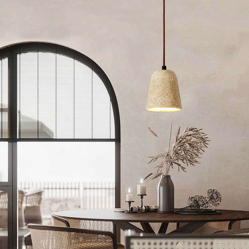 Traditional Japanese Travertine Wood Pendant Lamp K723