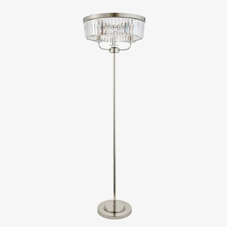 Beveline 3 Light Round Floor Lamp - Faceted Cut Glass Shades Classic Metal Finish For Living Rooms K1844