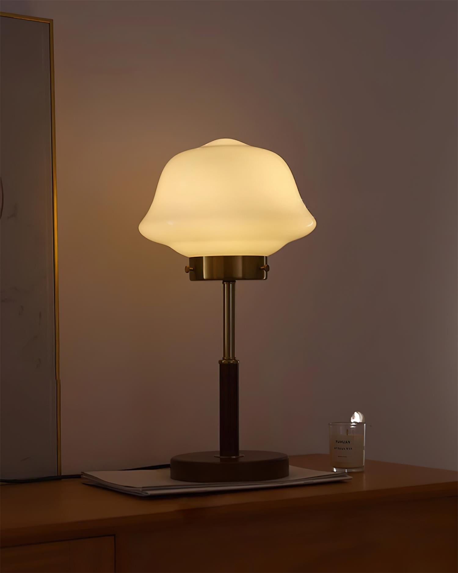 Mid Century Vintage Walnut Glass Table Lamp K323