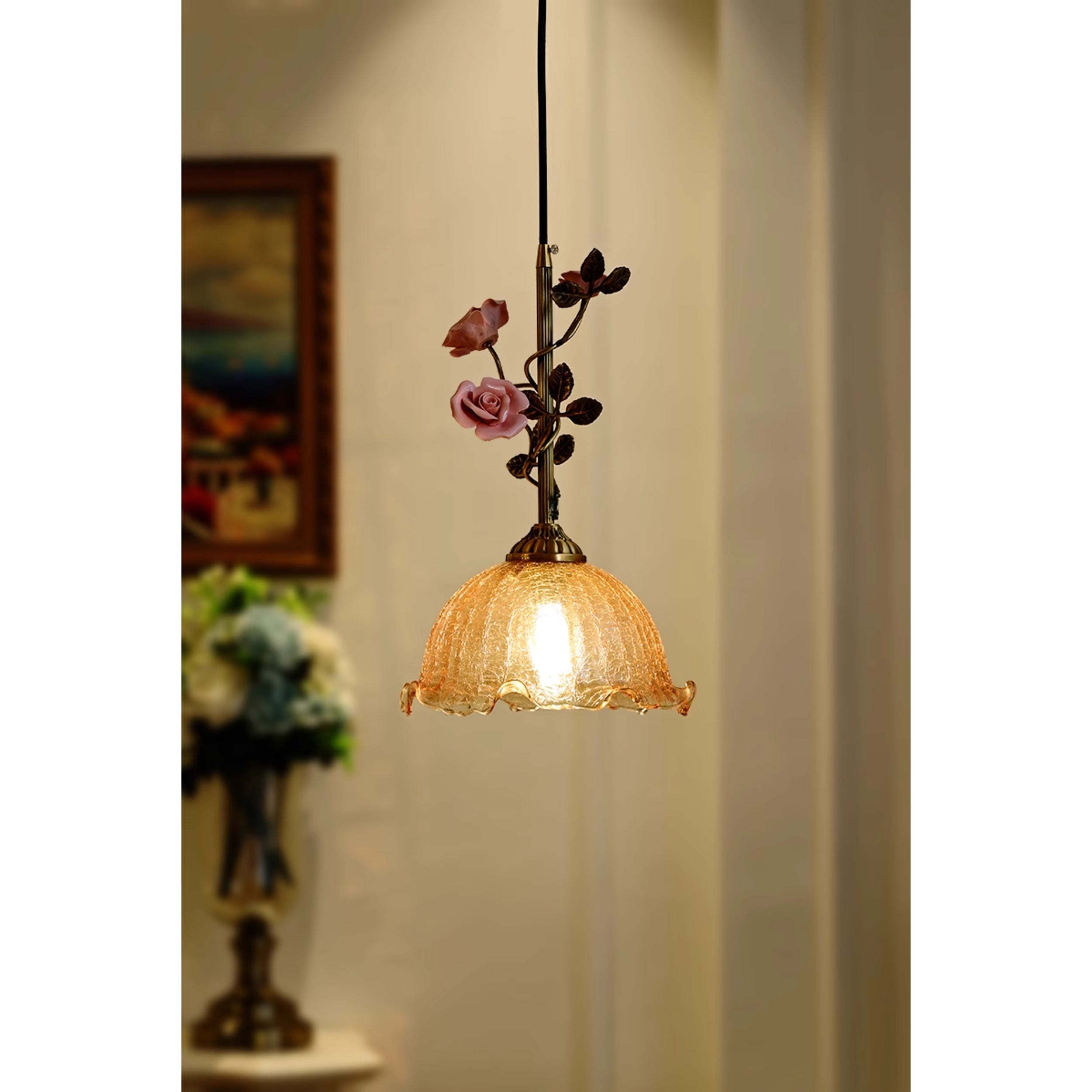 Lalique Rose Glass Pendant Lamp D674