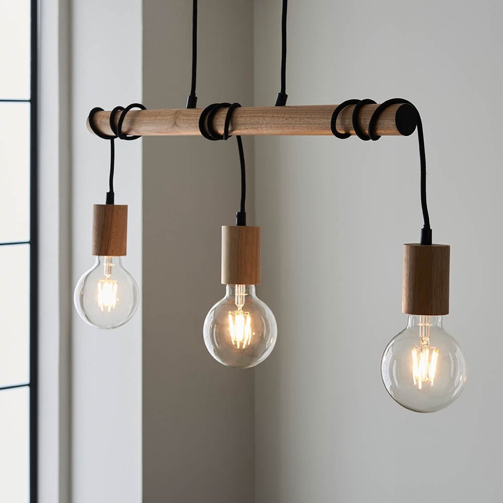 Virell Adjustable Linear Pendant Light - 3‑Bulb Wooden and Metal Design K1837