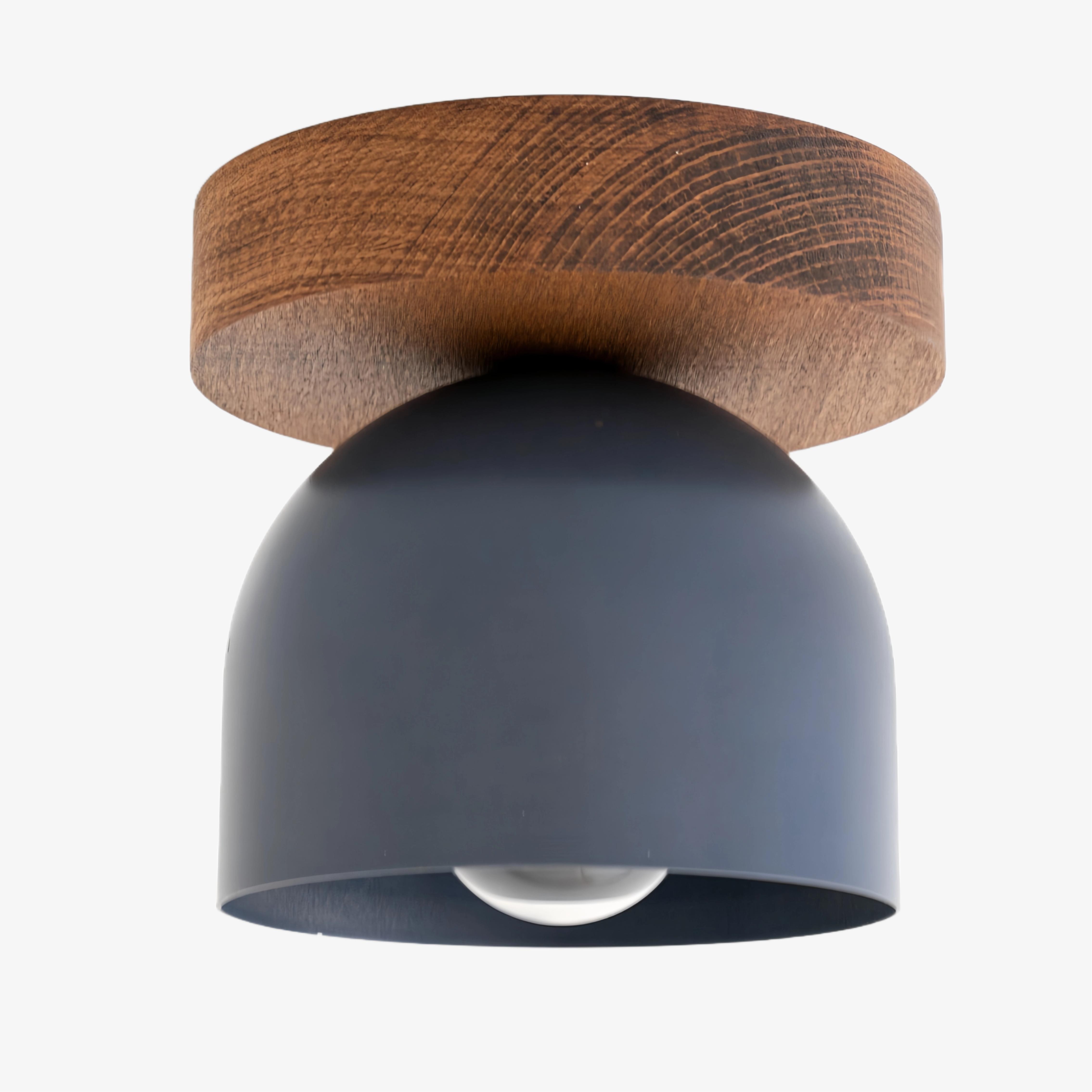 Metio Dome Flush Mount Ceiling Light - Oak Finish with Metal Shade K1421
