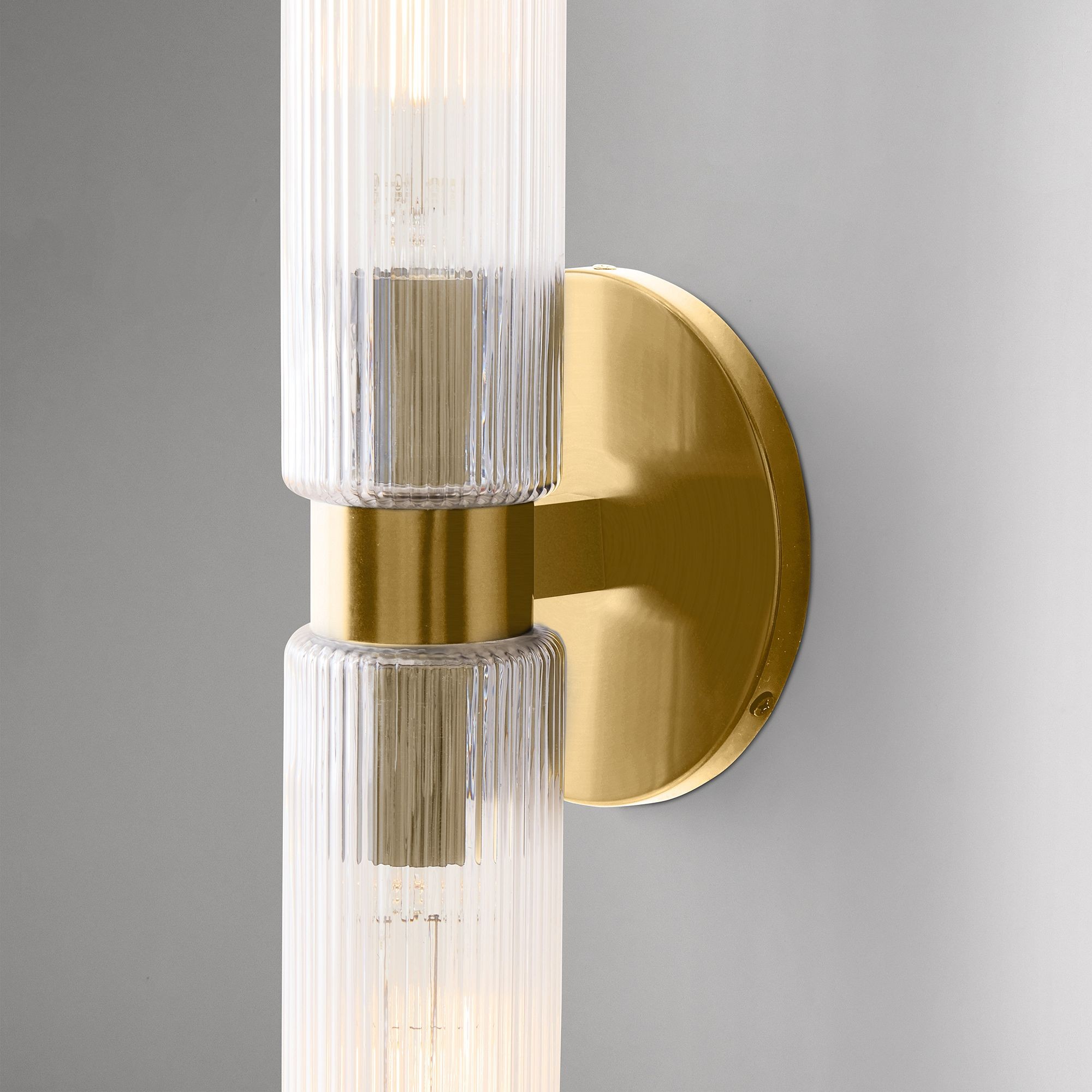 Rivora Modern Fluted Glass Wall Light - Double Short Indoor Outdoor Sconce K1374